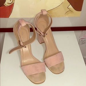 Baby pink velvet chunky heels